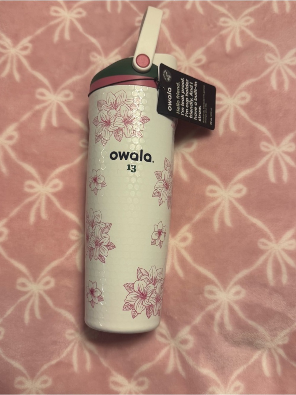 Owala 13 Floral Insulated Water Bottle - White & Pink